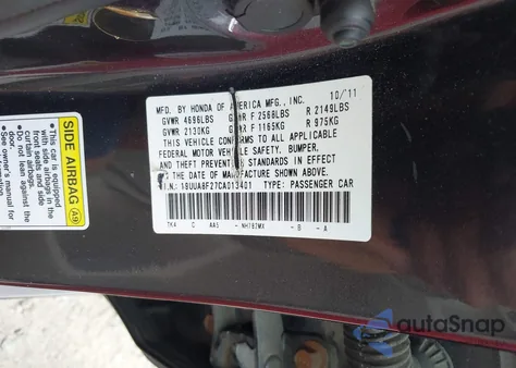 2012 Acura Tl 3.5 z USA, uszkodzony, nr VIN 19UUA8F27CA013401